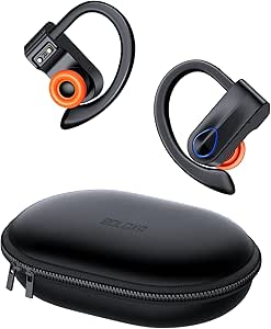 Bluetooth Headphones Wireless Earbuds 108hrs Playtime, Open Ear Headphones Premium Sound & Microphone, Over Ear Sport Ear Buds, Waterproof Earphones with Zipper Power Display Charging Case Black