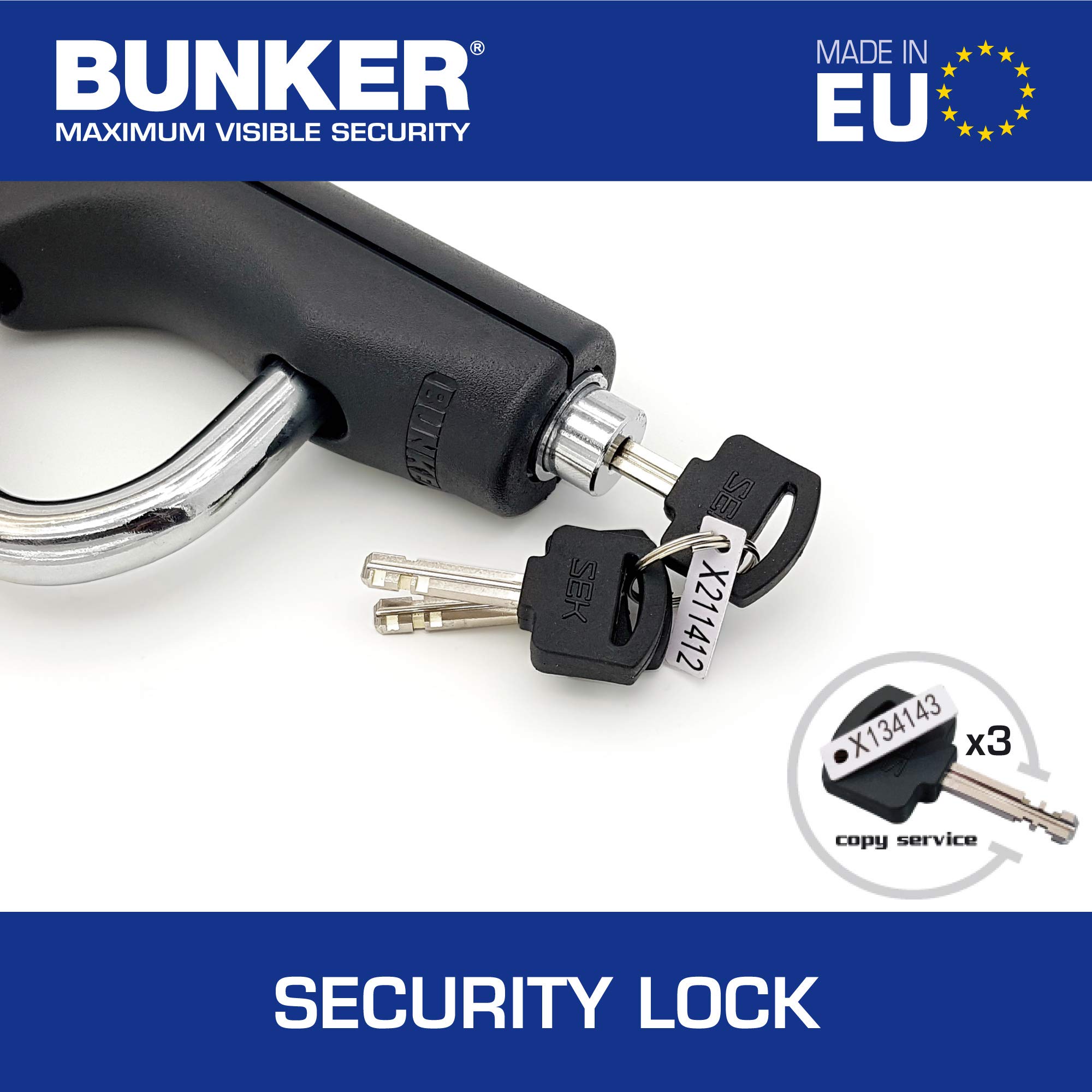 BUNKER BT29 Barre Télescopique Antivol Voiture Volant Pédale Haut de Gamme, La Plus Compacte pour Facil Transport, Bloc Canne Anti Vol Clef Universelle pour Auto, Camping Car, Van, Camionette