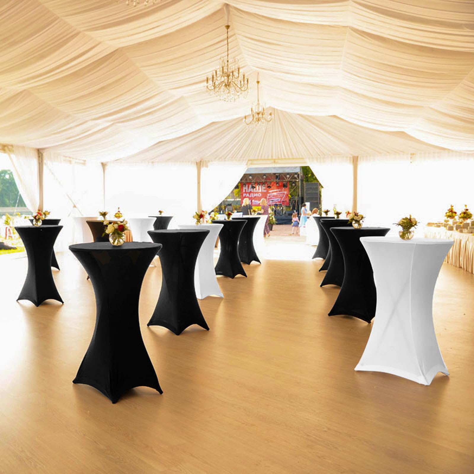 Juego de 10 fundas elásticas para mesas de bistró de 80 a 85 cm de diámetro, mantel elástico de elastano, refuerzo en la zona de los pies, para bodas, fiestas de cumpleaños, fundas para mesas altas y