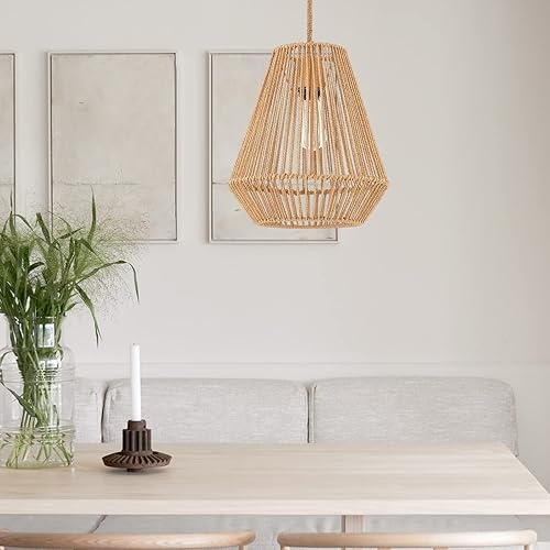 Miniatura 4 de Luces colgantes tejidas con pantalla de cesta de ratán de mano de 12 pulgadas, acabado de pintura de latón antiguo, para cocina, isla, granja,