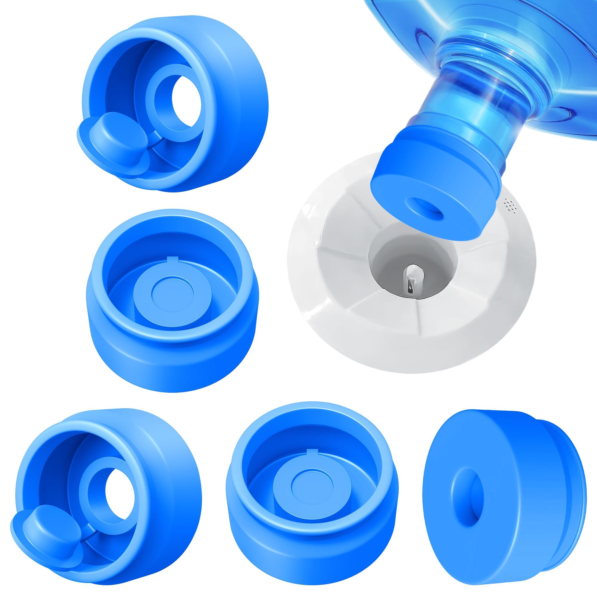 Gofriipai 3 and 5 Gallon Water Jug Cap, Silicone Reusable Replacement Cap, Non Spill Bottle Caps for 55mm Bottle Water Dispenser Caps - Pack of 10