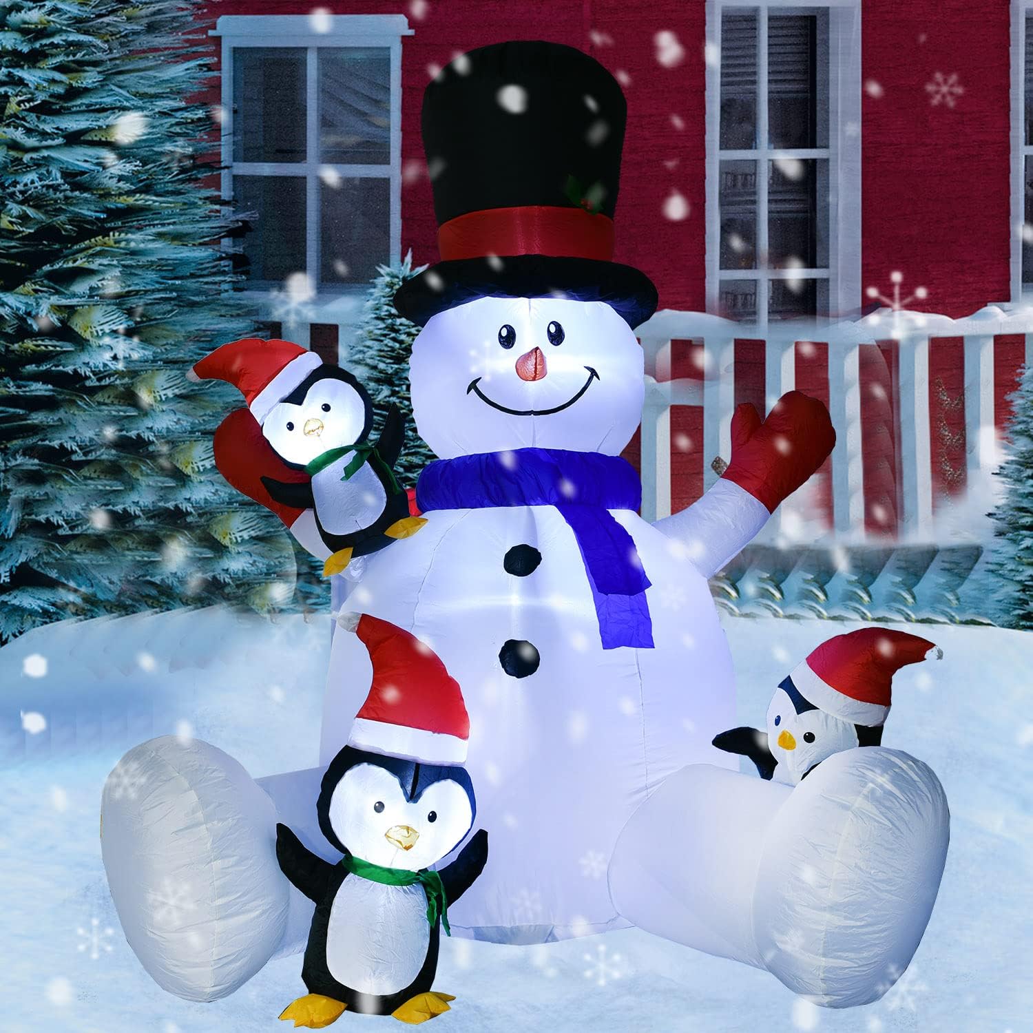 7Ft Lighted Christmas Inflatable Snowman with Three Cute Penguins Build-in LED Lights, Holiday Blow up Outdoor Yard Decoration - Image 6