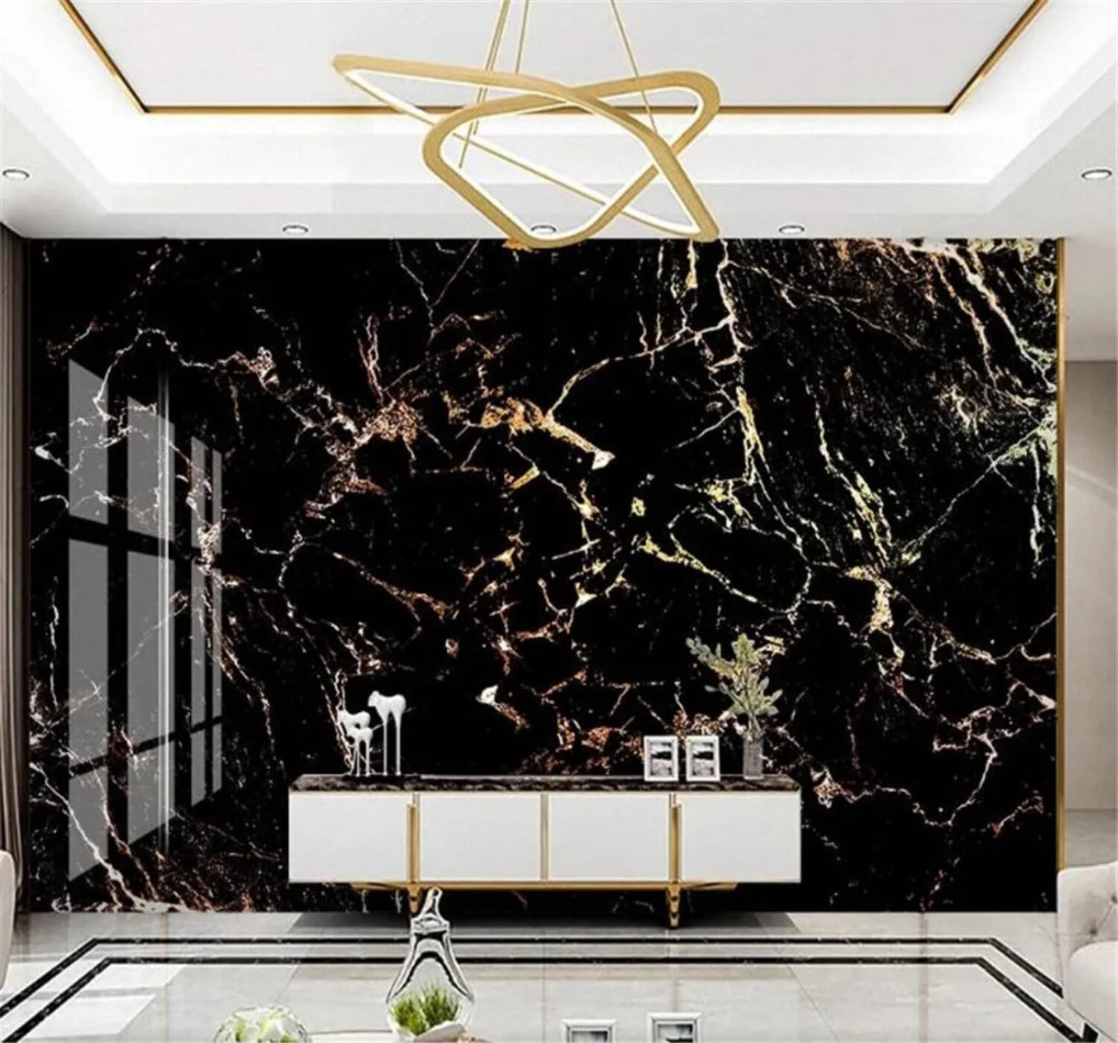 Tzxztt 430Cm×300Cm(B×H) Luxury Gold Black Pattern Marble Effect Modern 3D Wallpaper Premium Textured Silk Neutral Tones Material Ideal For Living Room Bedroom-430Cm×300Cm