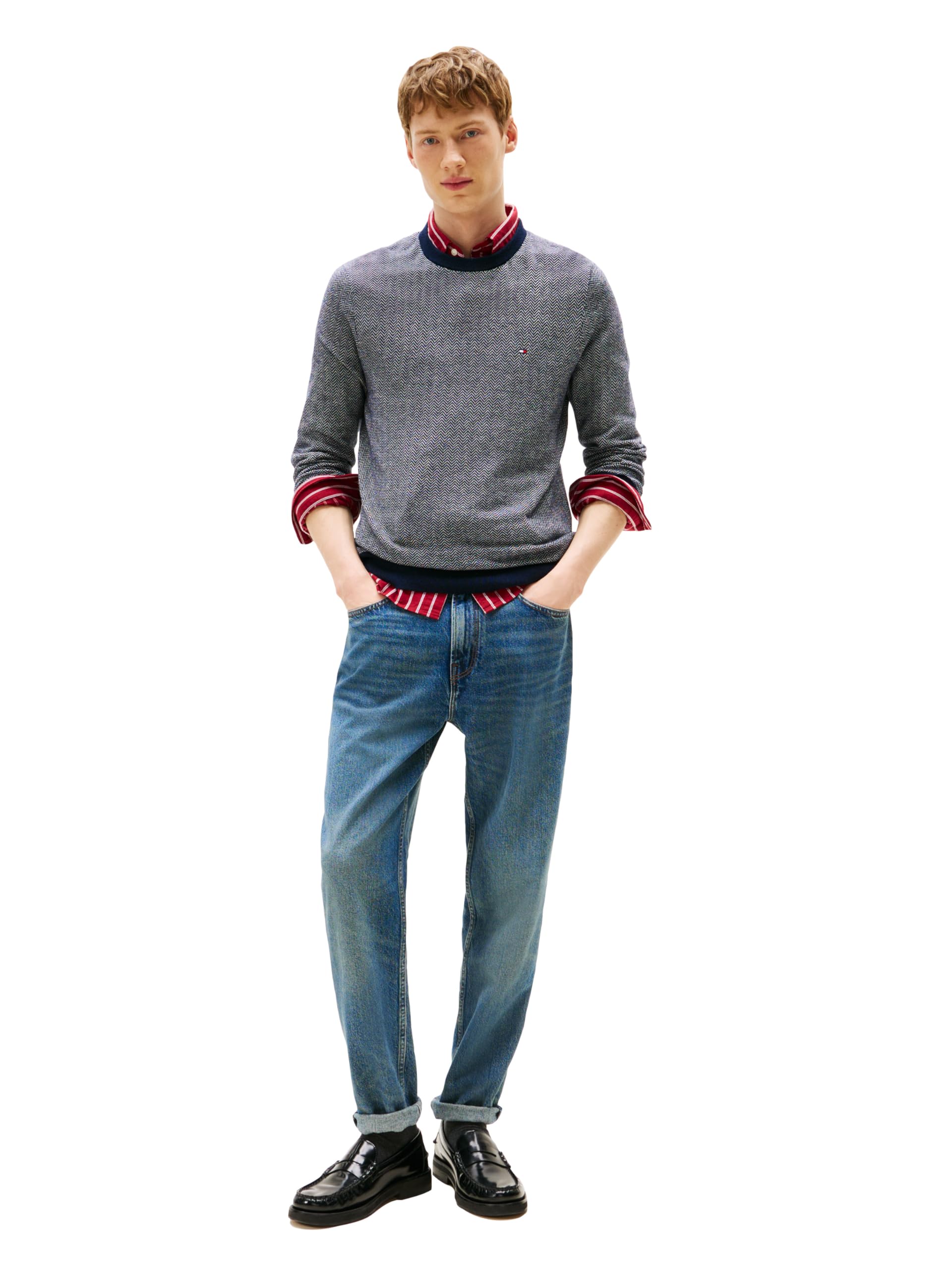 Tommy Hilfiger Herren Herringbone Cotton Cashmere Crewneck Sweater Pullover Pullover (1er Pack)