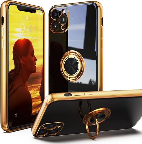 Miniatura 1 de IDweel Funda para iPhone 11, funda para iPhone 11 con soporte de anillo de 360 con soporte magnético, ligera, delgada, borde de oro rosa, protección