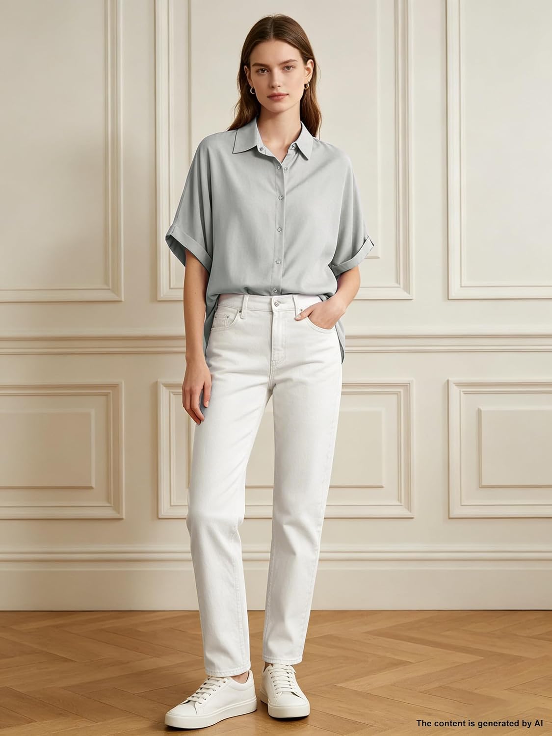 Joe Wenko Women’s Soft Casual Short Sleeve Snap Front Blouse Shirt