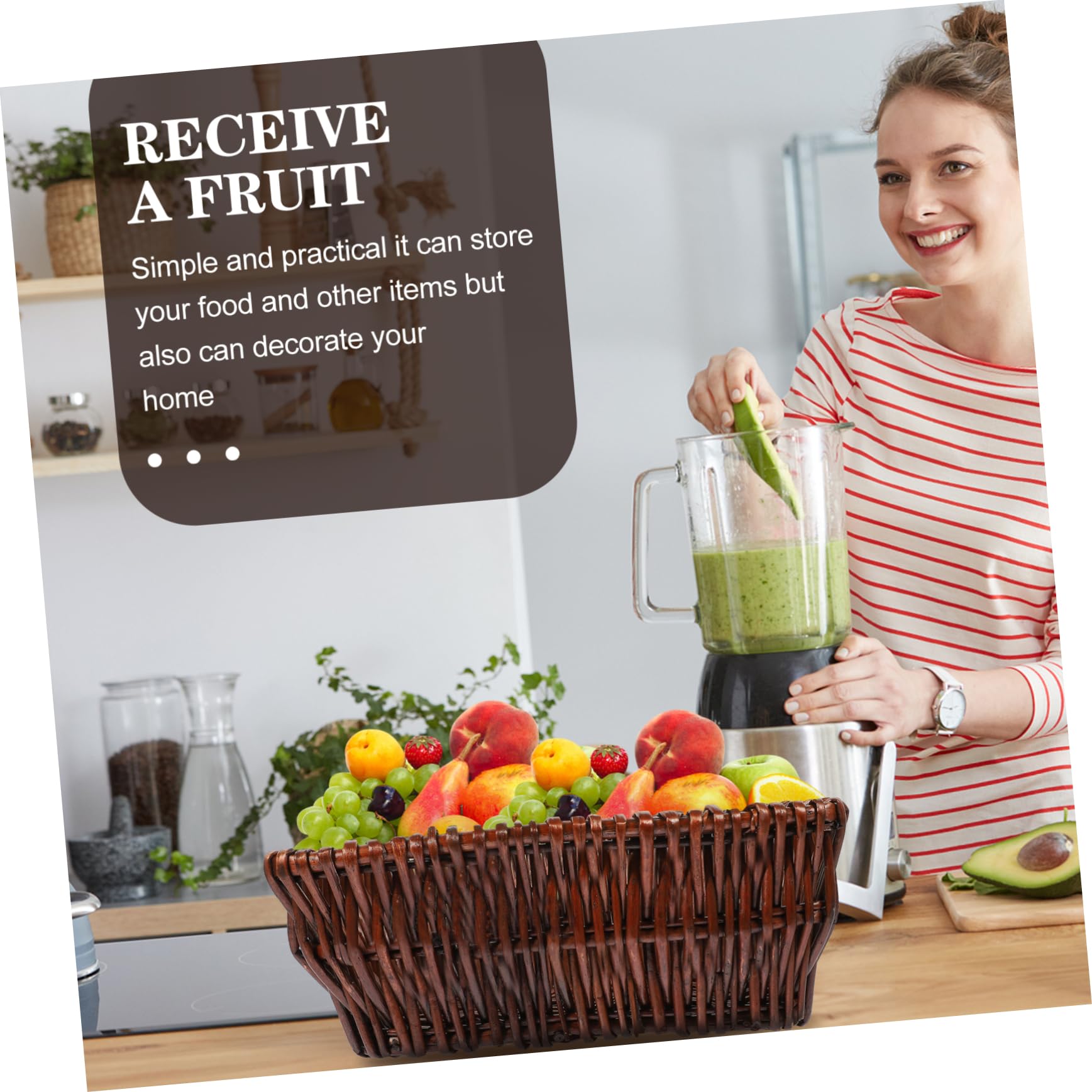 Garneck Toy Storage Bin Large Capacity Kitchen Fruit Basket Rattan Storage Baskets