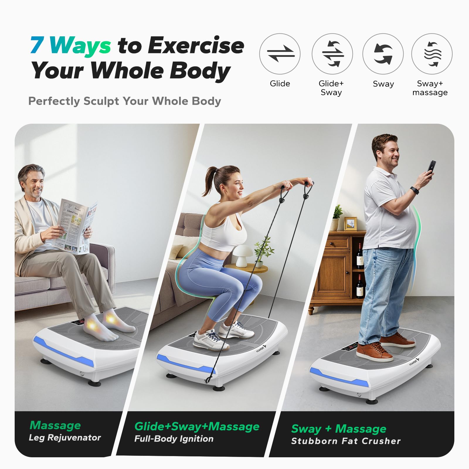 MERACH Vibration Plate Exercise Machine, 7-in-1 4D Vibration Plate with Glide, Swing & Massage, Vibrating Plates with Whole Body Workout Sculpting Platform for Home Fitness for Women Men