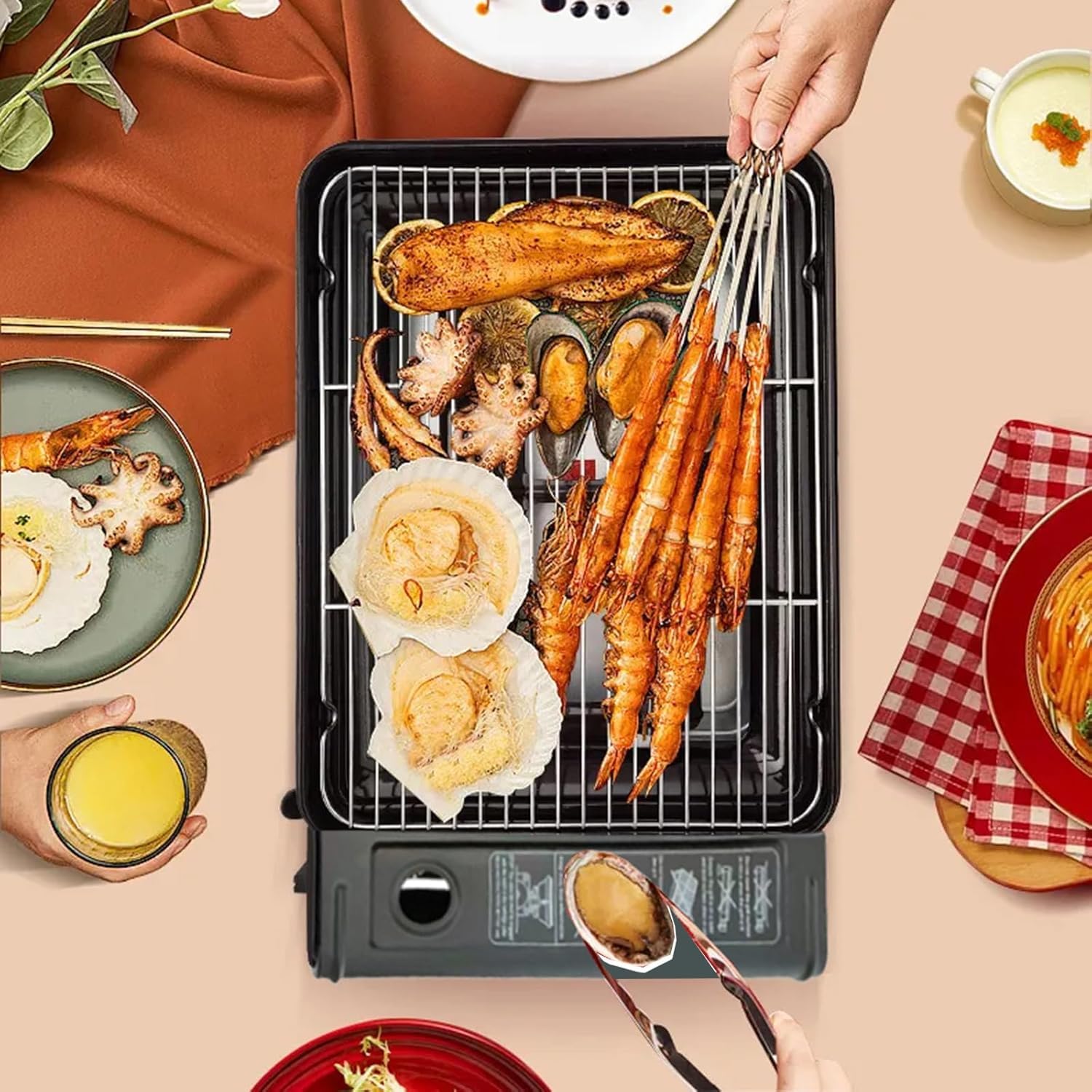 SMH LINE® Set di Fornelli da Campeggio, Griglia da Campeggio a Gas, da Balcone, da Tavolo, Portatile, con Accessori Inclusi, Barbecue