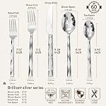 KINGSTONE Silverware Set, Luxury 60 Piece Flatware Set for 12, 18/10 Stainless Steel Cutlery Set with Diamond Cut Pattern for Home, Wedding, Party, Mirror Polished and Dishwasher Safe