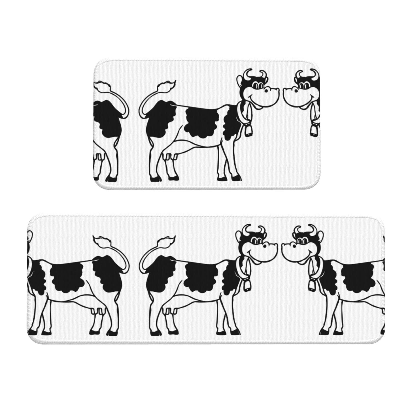 Alfombrillas de cocina lavadero y entrada con diseño de vaca blanca y negra juego de 2