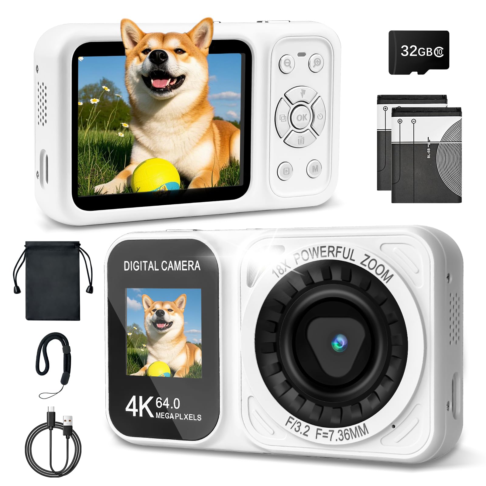 デジタルカメラ 4K 6400万画素 30FPS デジカメ デュアルスクリーン Amazon | デジタルカメラ 4K 6400万画素 30FPS デジカメ【IPS デュアル