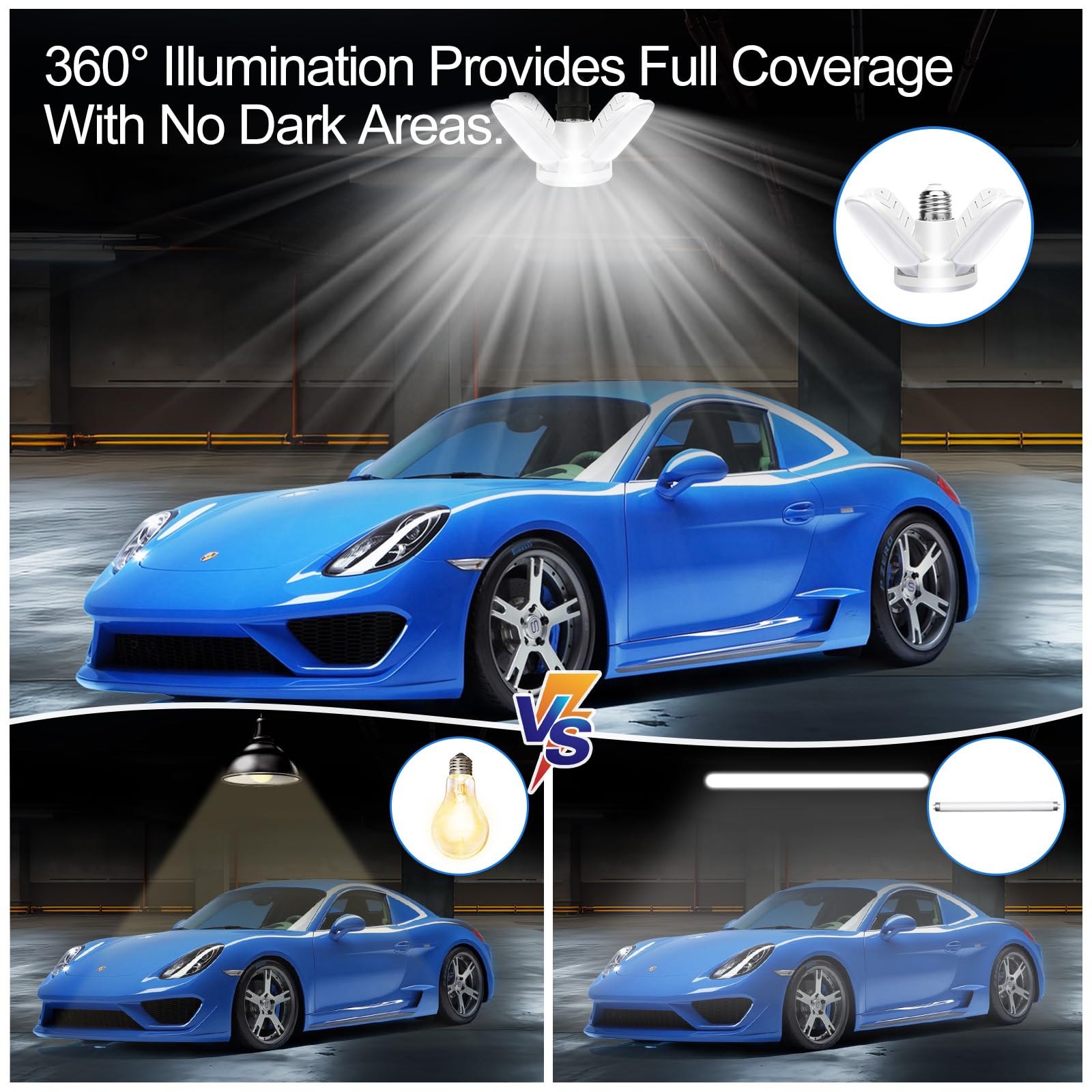 4Pack LED Garage Light Bulb Mini 50W LED Garage Ceiling Lights 4 1 Adjustable Panels 5000Lumen Garage LED — view 2