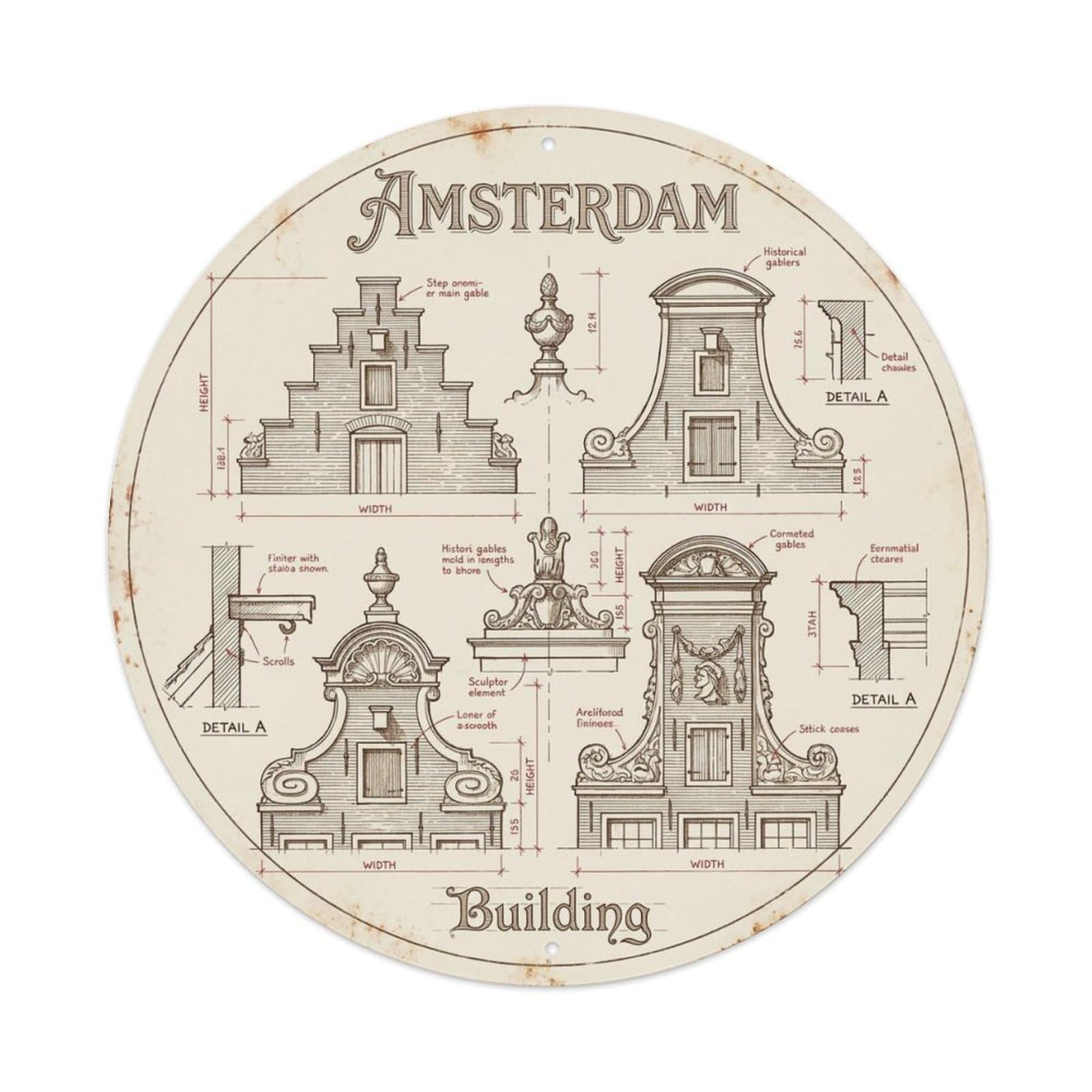 Vintage Travel Amsterdam Netherlands Architecture Metal Tin Sign