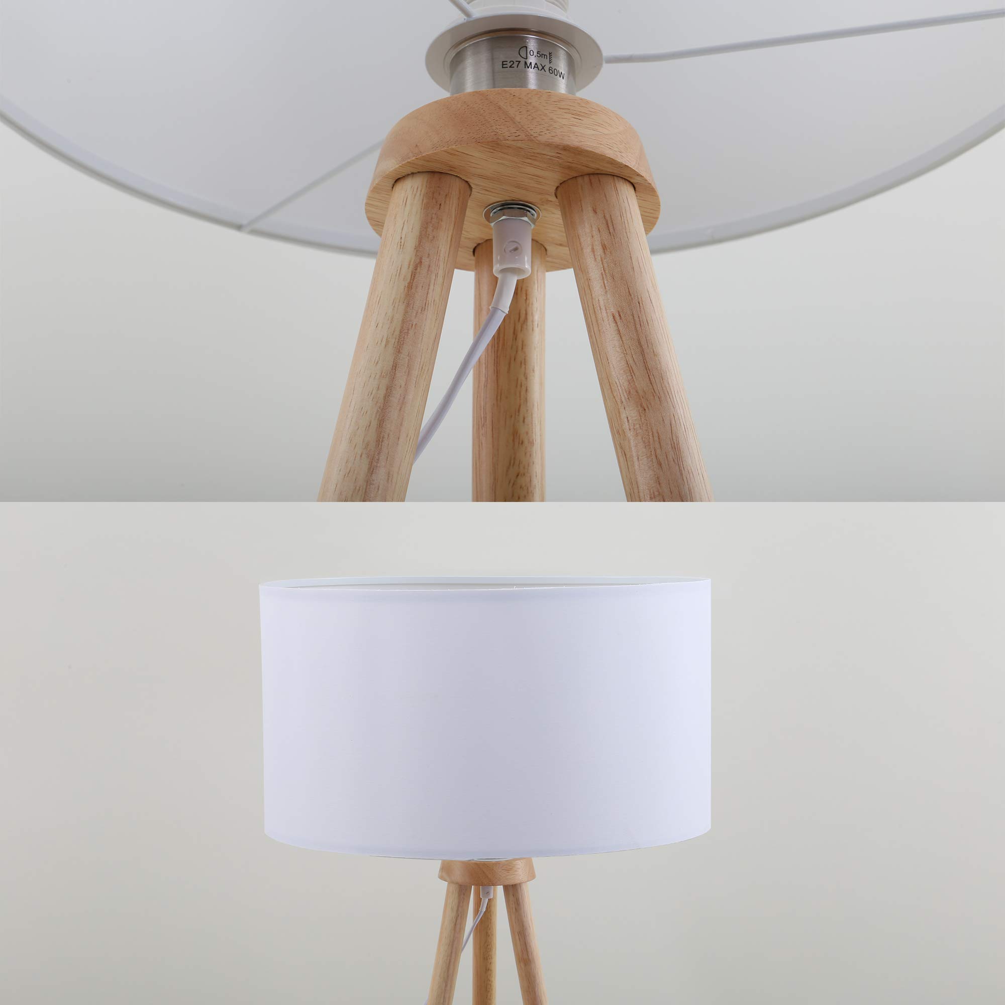 Briloner Leuchten - Stehleuchte, Wohnzimmerlampe, Stoffschirm in weiß, E27, inkl. Schnurschalter