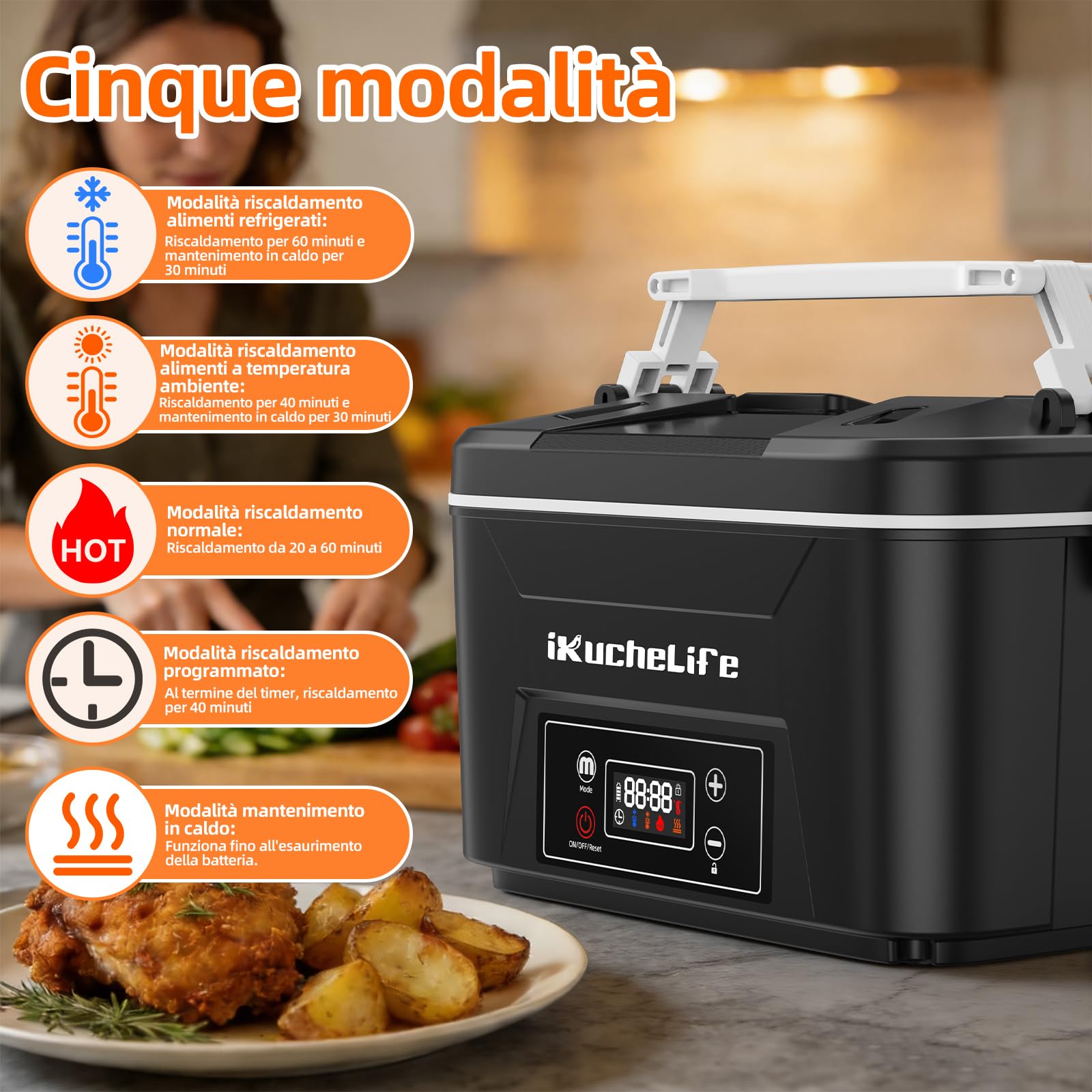 Scaldavivande Elettrico Portatile per Adulti con Batteria, 1200ML Lunch Box elettrico con Posate in acciaio inox e Borsa Termica, a Prova di Perdite per Auto, Camion e Ufficio