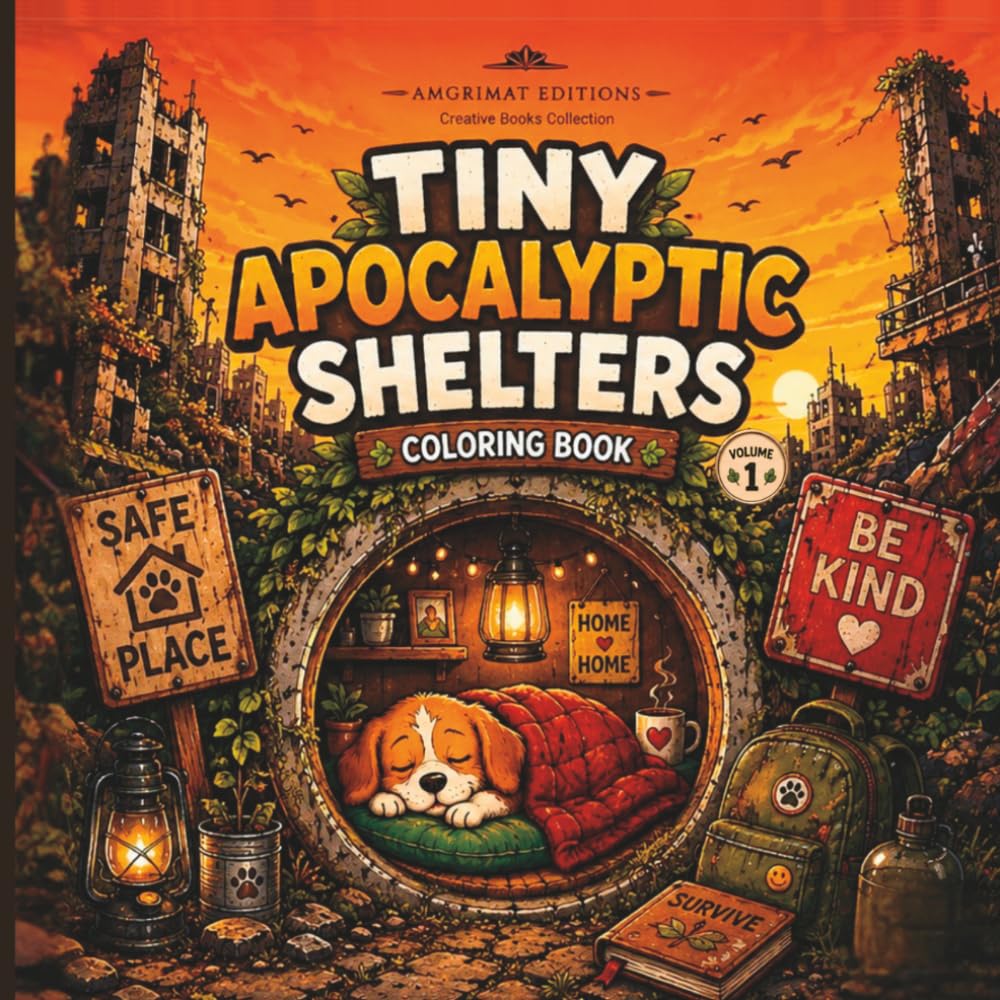 Tiny Apocalyptic Shelters Coloring Book for Adults: Bold and Easy Cozy Survival Hideouts, Cute Animal Bunkers, Relaxing Post-Apocalyptic Shelter Scenes