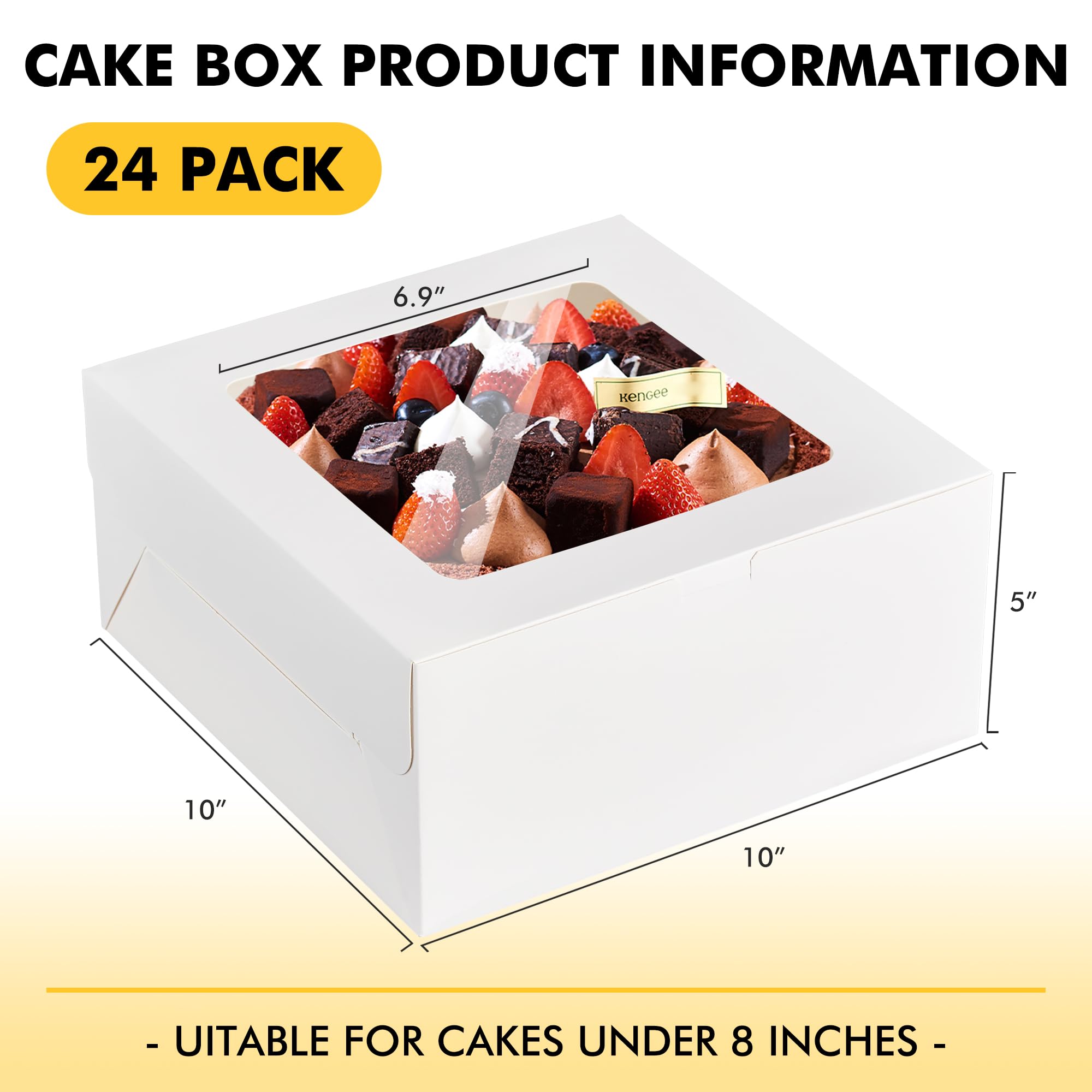RACETOP 24 cajas para tartas con ventana, cajas de panadería blancas de 10 x 10 x 5 pulgadas, cajas de postre de galletas, caja de pastelería, caja cuadrada de cartón para pasteles, fiesta de