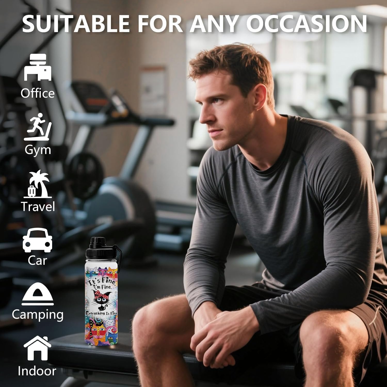 DUUV Cat Gifts for Women, 18 Oz Cat Water Bottle, Cats Lover Gifts for Birthday Christmas Thanksgiving, Cute Cats Thermos for Mom Sister Friends, Sport Water Bottle for Gym Travel, 1PCS - Image 7