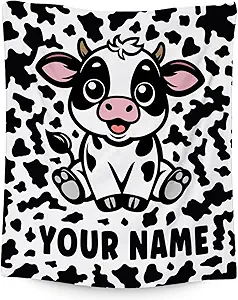 Custom Cow Blanket, Cozy Soft Throw Gifts for Women, Cute White Flannel Throw Blankets for Couch Office, 60x80 Inches