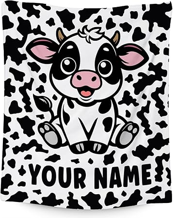 Custom Cow Blanket, Cozy Soft Throw Gifts for Women, Cute White Flannel Throw Blankets for Couch Office, 60x80 Inches