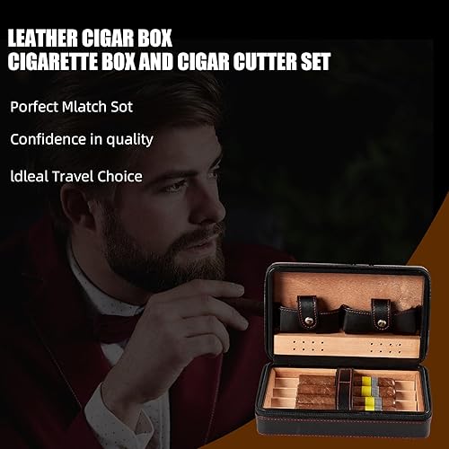 Miniatura 2 de Kit de humidor de viaje para cigarros, accesorios de cuero para cigarros con cortador, cenicero y estuche forrado de cedro para una frescura óptima,