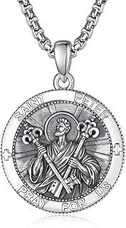 ADMETUS 925 Sterling Silver Patron Saint Medals Amulet Necklace Protection Jewelry for Men with 2.5mm 22"+2" Round Box Chain