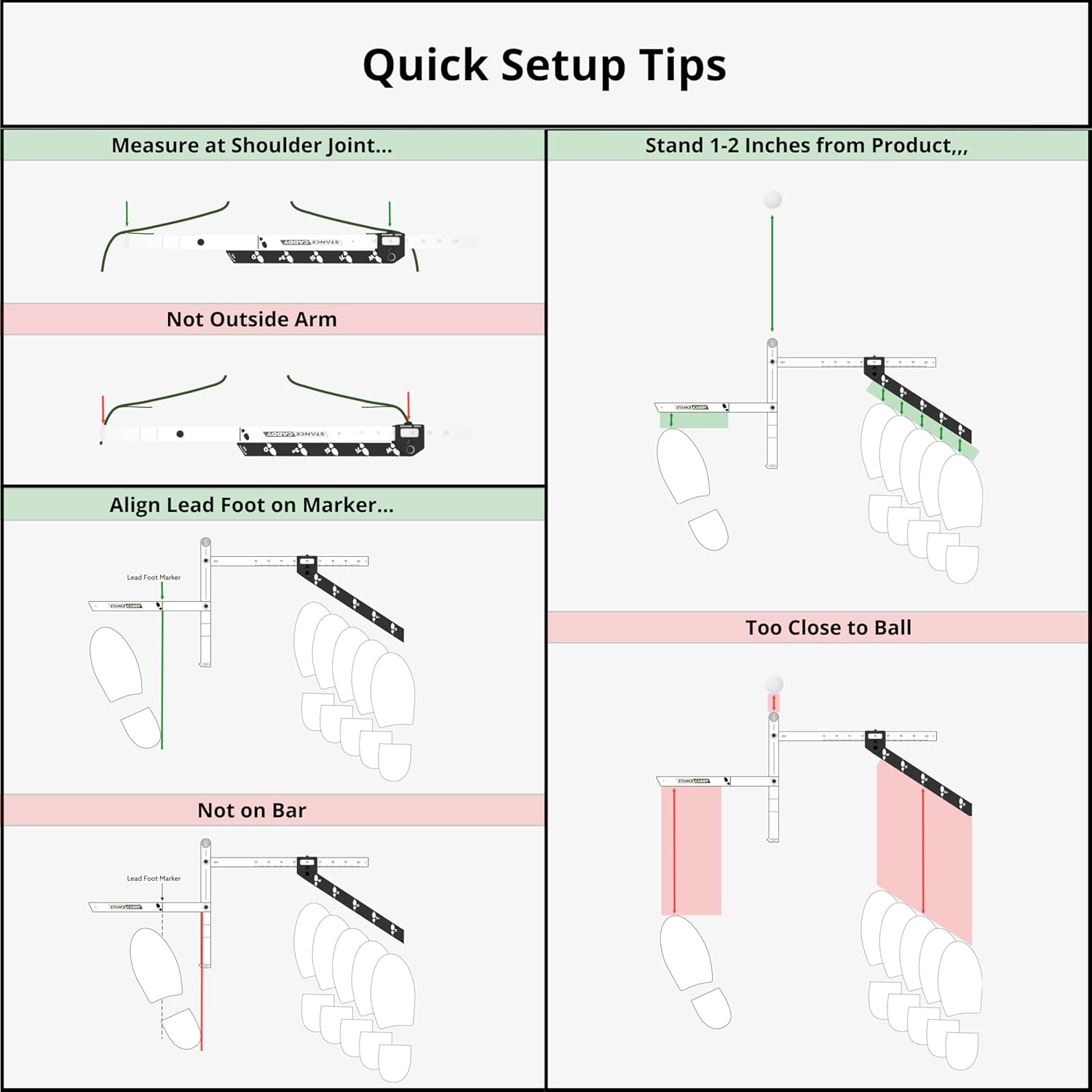 Golf Stance and Alignment Training Aid – Setup Left & Right Handed - Proper Ball Position & Foot Placement Golf Aids/Tool – Pro Perfect Wedge to Driver – Portable Alignment Stick Mat