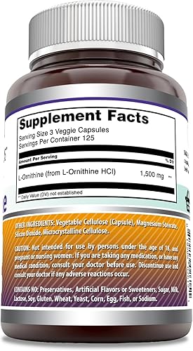 Miniatura 2 de Amazing Formulas L-Ornitina 1500 mg por porción Suplemento de cápsulas vegetales  Sin OMG  Sin gluten  Fabricado en Estados Unidos (250)