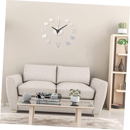 Miniatura 4 de ULDIGI Reloj de pared con espejo de amor, reloj de pared sin marco, reloj de espejo de corazón, reloj de pared extra grande, etiqueta engomada,