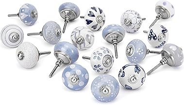 Ajuny Set of 20 Grey and White Ceramic Knobs - Gloss Finish - Decorative Knobs for Kitchen Doors and Drawers, Cabinets, Dressers and Bathroom Furniture Decorative Handles