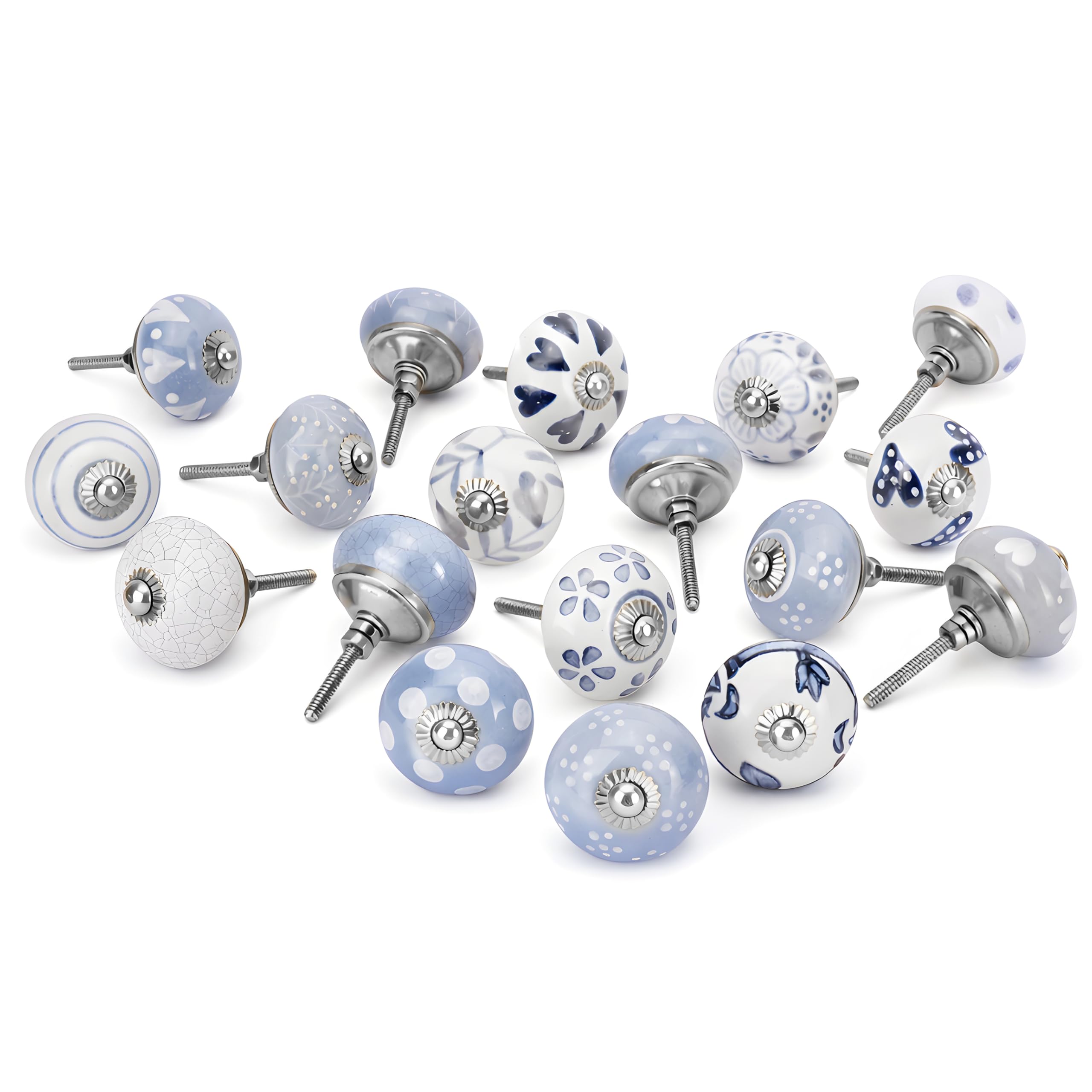 Ajuny Set of 20 Ceramic Knobs – Grey and White, Glossy Finish, Handmade Cabinet Knobs for Kitchen, Bathroom, Dresser, Drawers, Decorative Ceramic Handles, Furniture Handle Set — image 1