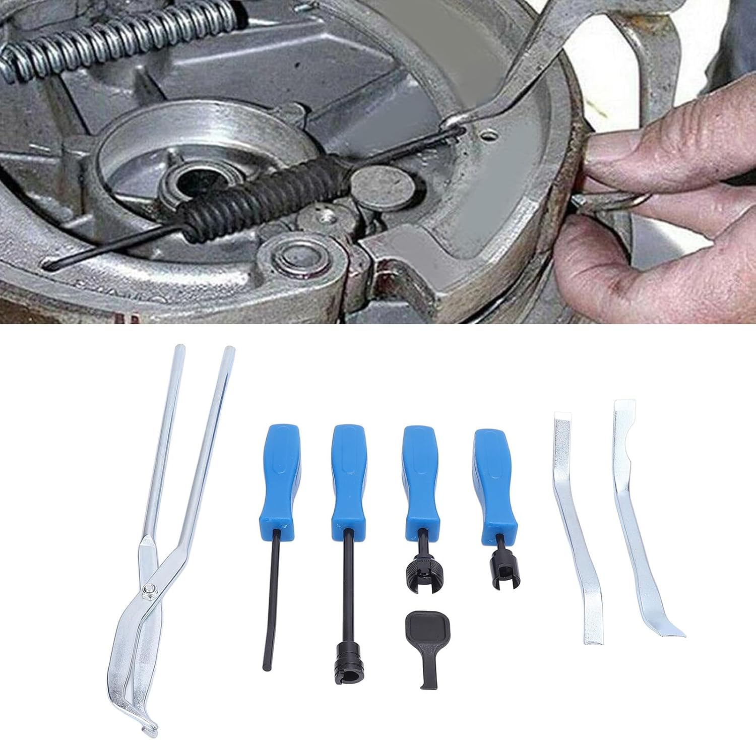 8 Pcs Drum Brake Tool Kit, Universal Efficient Portable Brake Spring Installer Remover Plier Tool, Drum Brake Repair Adjustment Tool for Brake System Maintenance