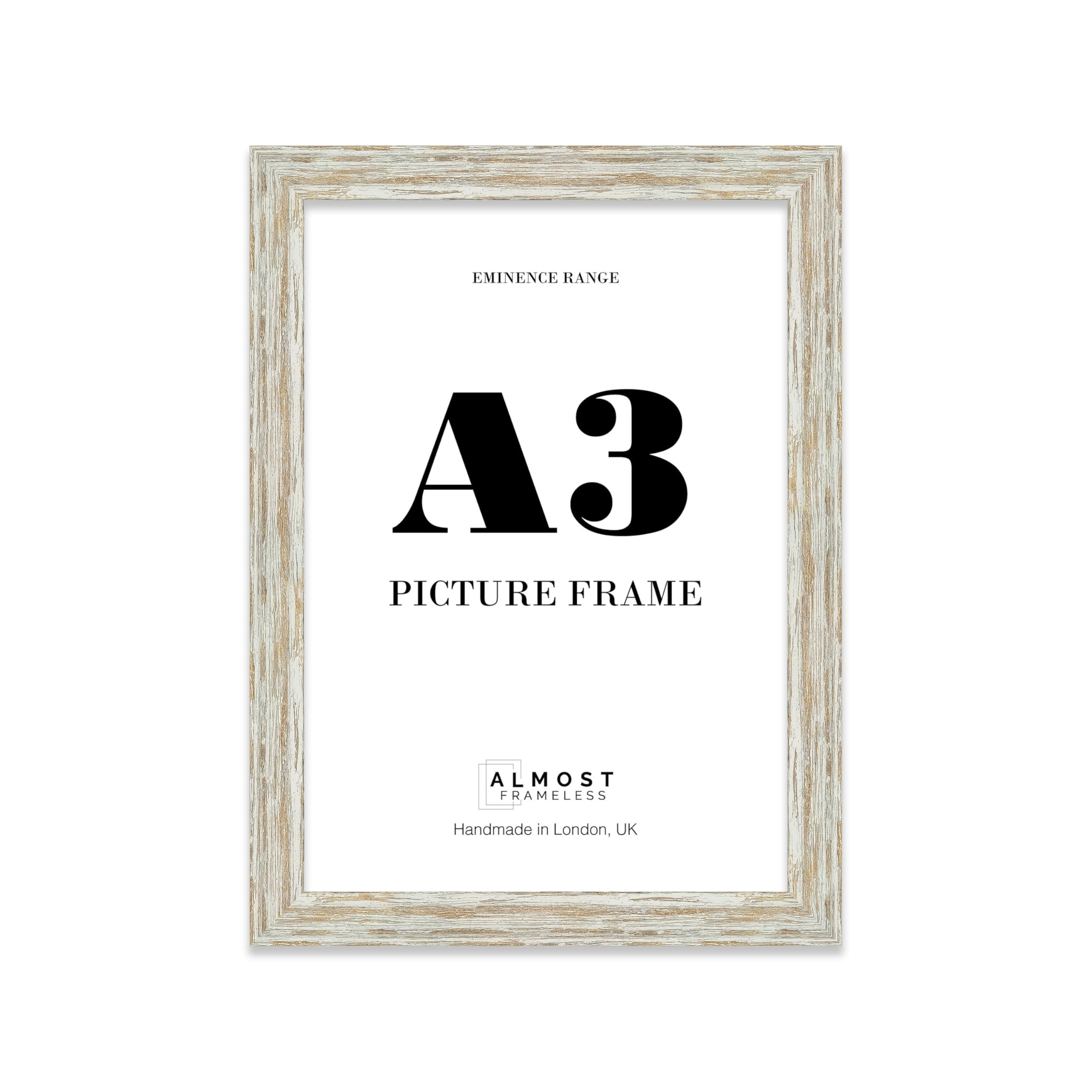 A3 Distressed White Oak Picture Frame - Rustic Wood Industrial Effect Photo Frame for Wall Display, Ideal for Posters, Prints & Home Décor, Wall Hooks, 32mm Edge - 1 Pack