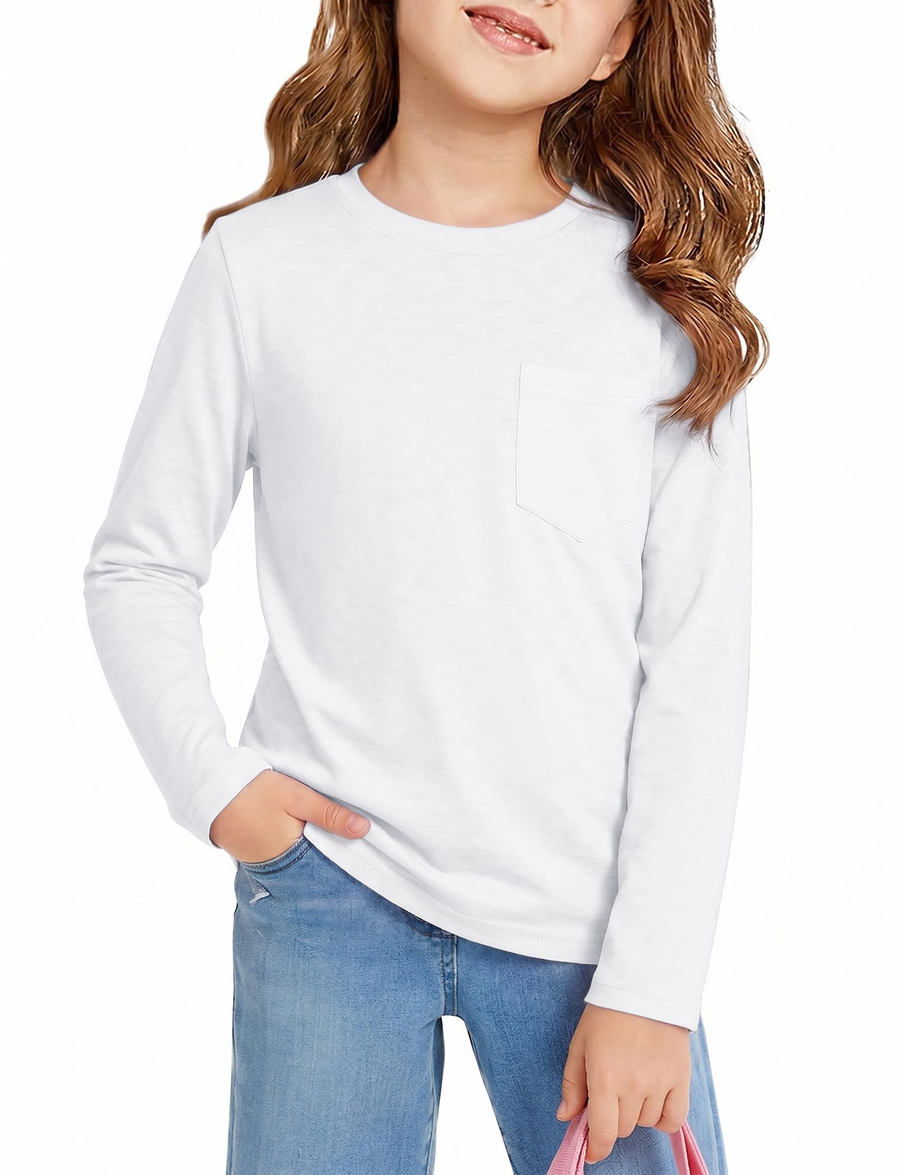 Leversic Langarmshirt Mädchen Farbblockierung Bequeme Mit Taschen Oberteil | Rundhals,Regular Fit,Herbst/Winter,College-Stil,Alltag,5-14 Jahre