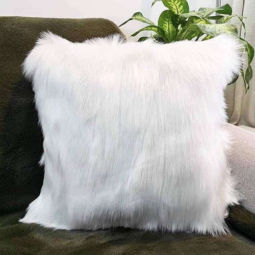 Miniatura 2 de Hola Fiesta 2 fundas de almohada esponjosas cubiertas de cabello largo blanco y marrón superior para decoración de sofá, cama en dormitorio o sala