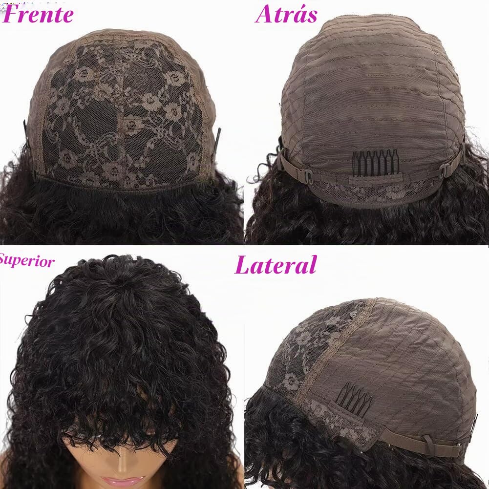 pelucas de pelo humano rizado curly wigs curly bob human hair wigs with Fringe Peluca de cabello humano con flequillo no lace front Pelucas cortas y rizadas de cabello humano con Frange 14 pulgadas