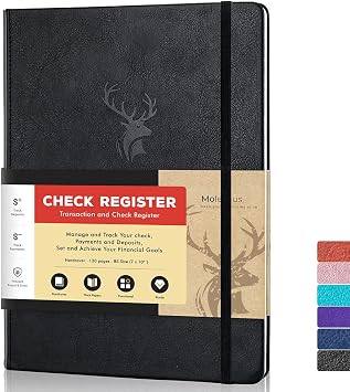 molekaus Check Registers for Personal Checkbook Smaller Than A4,7" x 10" | Register for Personal or Business, Hardcover Registers Log to Track Payments, Deposits & Finances Transaction Black