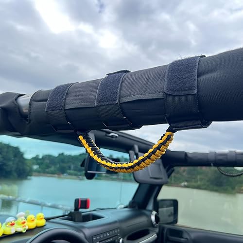 Miniatura 30 de Asas de agarre de barra antivuelco para Jeep, asas de agarre de cuerda de paracaídas compatibles con Jeep Wrangler YJ TJ JK JL & Gladiator JT Negro