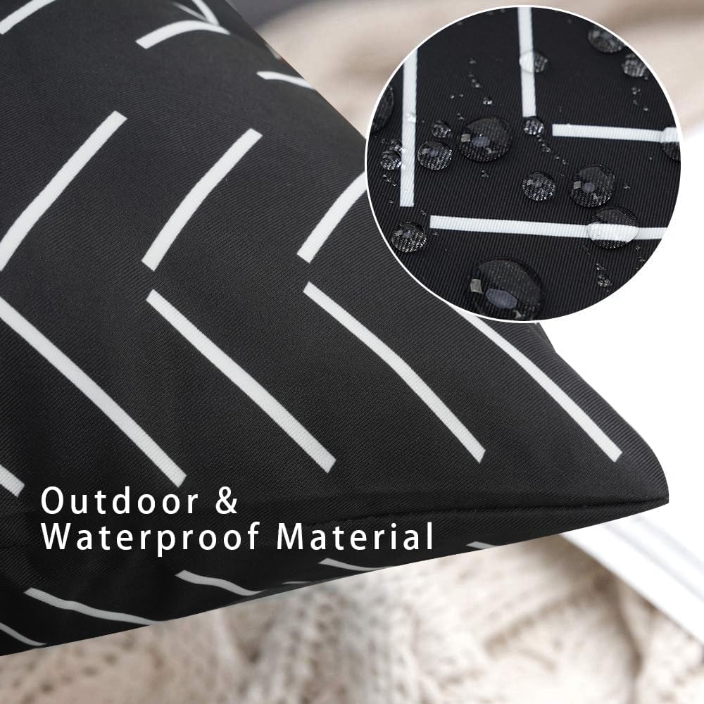 Adabana Outdoor Waterproof Throw Pillow Covers 18x18 Inch Black and White Decorative Geometric Pillows Cover Set of 2 for Patio Garden Porch