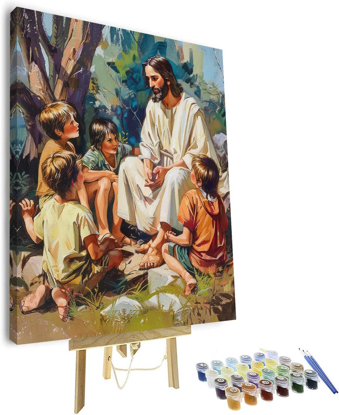 Paint by Number, Jesus Paint by Numbers, Adult Paint by Number Kits on Canvas Color by Number Painting by Numbers, DIY Jesus Tells Stories Oil Number Painting Canvas Arts with Framed, 16 x20 Inch