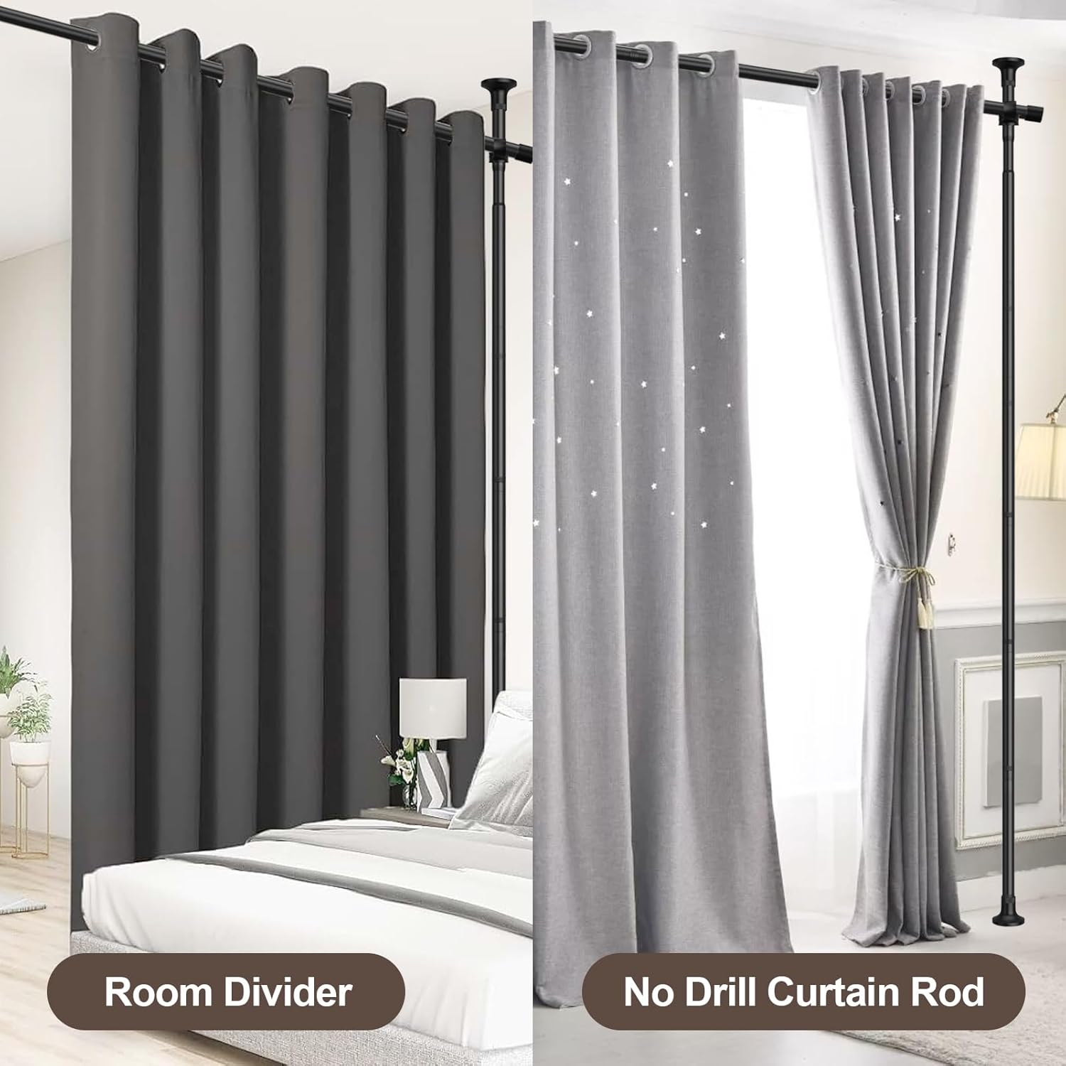 Room Divider Curtain Rod, Divider for Room Separation, 60-120inch(H) 48-120inch(W) Adjustable Room Separator, Heavy Duty Curtain Divider for Room Separation, Room Separators Divider Wall, Matt Black