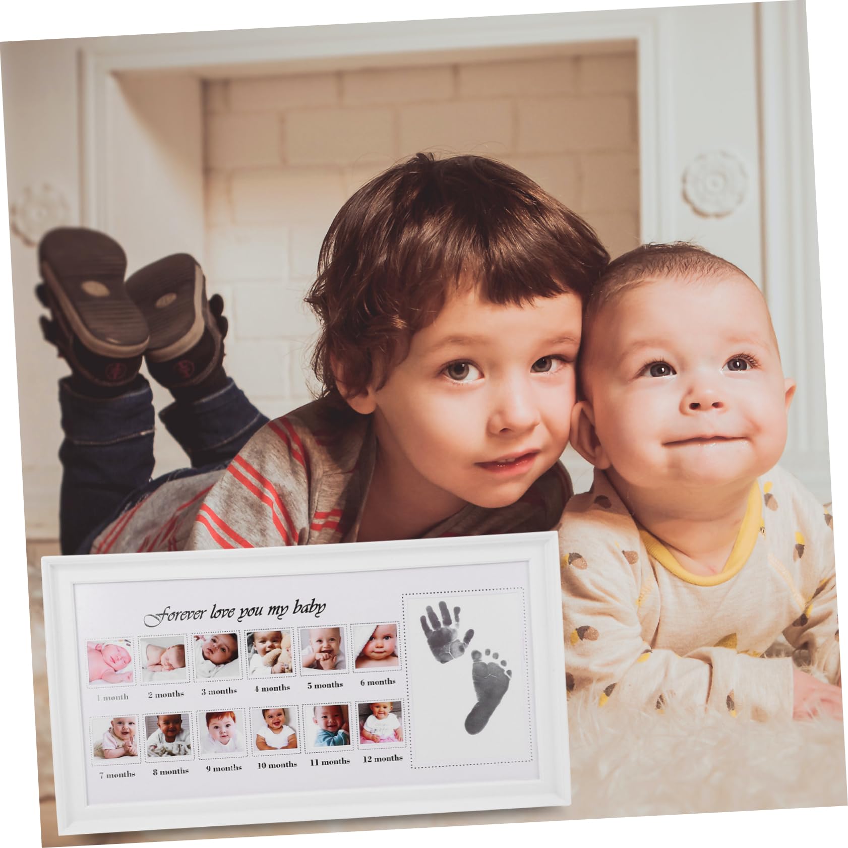 Portafoto Impronte Mani e Piedi Neonata 12 Mesi Bianco | Pp e Pvc, Esposizione da Tavolo, Regalo per Genitori di Neonati, Stile Semplice ed Elegante