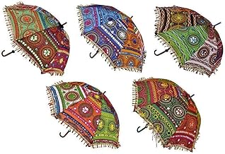 M-PLUS Embroidery Work Decorative Wedding Umbrella Rajasthani Jaipuri Umbrella, Useful for Party Decoration, Home Décor, Pre Wedding, Garba, Mehndi, Haldi, Photoshoot. | (Pack of 5)