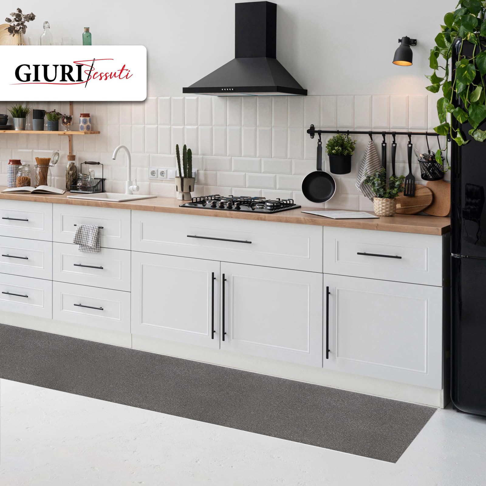 Giuri Tessuti - PASSATOIA per Cucina in Vinile - Larghezza 60 cm - Tappeto Runner Lavabile e Antimacchia in PVC (380 cm, Grit Dark)