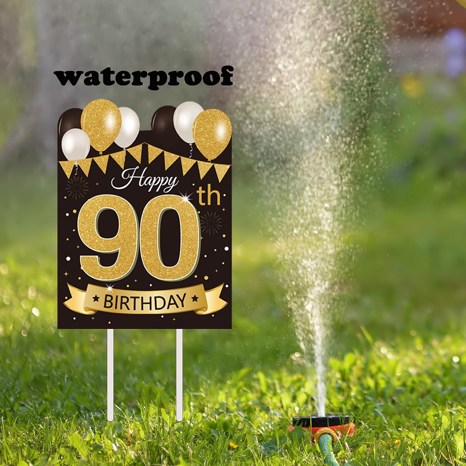 Large Happy 90th Birthday Decorations for Men Black Gold 90 Birthday Yard Sign with Stakes and Outdoor Lawn Decorations for Women
