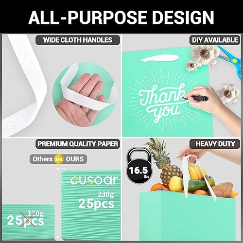 Miniatura 3 de EUSOAR Bolsas de compras grandes azules con asas, paquete de 25 bolsas de 12.5 x 4.5 x 11 pulgadas, bolsas de regalo a granel, bolsas de envoltura