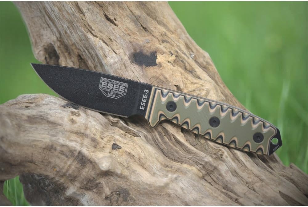 ESEE 3P Survival Fixed Blade Knife, OEM Sawtooth Handle Design, Olive Drab Sheath