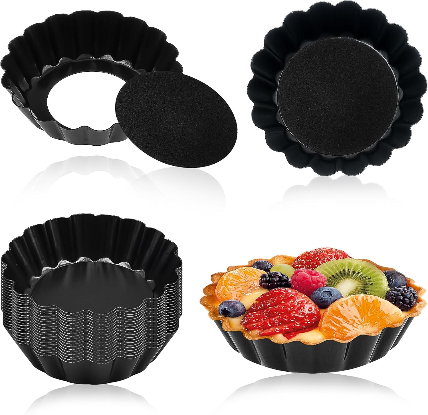 30 Pcs Mini Tart Pans with Removable Bottom,3 Inch Egg Tart Molds