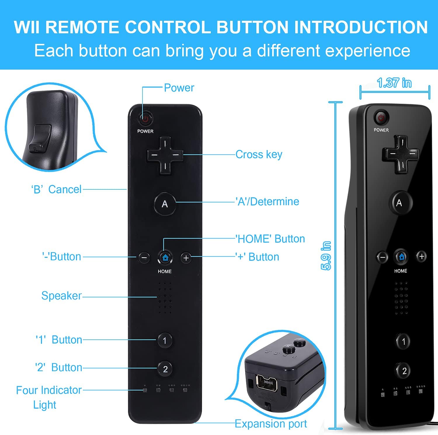 Controller Replacement for Wii Remote Controller with Nunchaku Joystick, Compatible with Wii and Wii U Console ,Gamepad with Silicone Sleeve and Wrist Strap (Black 1set)